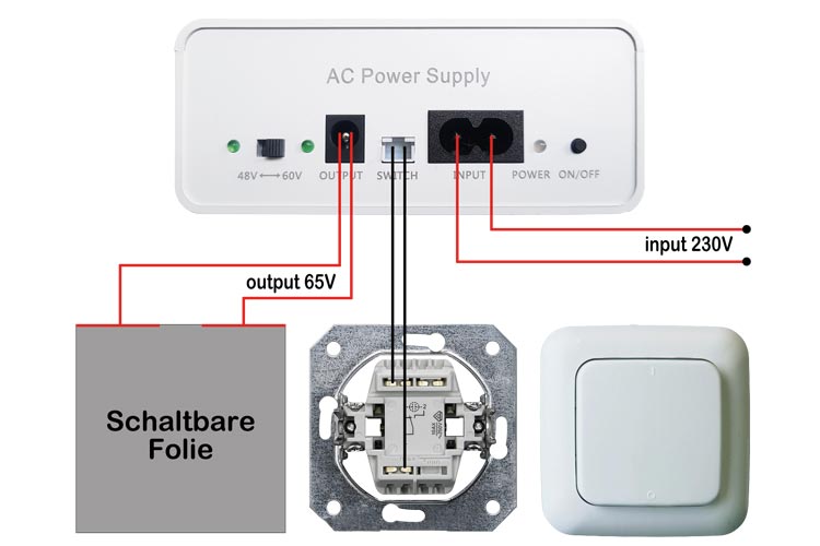 Powerbox / Transformator 100W, 230V AC für schaltbare Folie